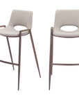Set of Two 29" Beige And Brown Faux Leather And Steel Low Back Bar Height Bar Chairs
