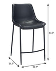 Set of Two 30" Black Faux Leather And Steel Low Back Bar Height Bar Chairs