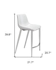 Set of Two 26" White And Silver Faux Leather And Steel Low Back Counter Height Bar Chairs