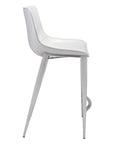 Set of Two 26" White And Silver Faux Leather And Steel Low Back Counter Height Bar Chairs