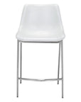 Set of Two 26" White And Silver Faux Leather And Steel Low Back Counter Height Bar Chairs
