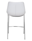 Set of Two 26" White And Silver Faux Leather And Steel Low Back Counter Height Bar Chairs