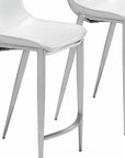 Set of Two 26" White And Silver Faux Leather And Steel Low Back Counter Height Bar Chairs