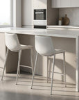 Set of Two 26" White And Silver Faux Leather And Steel Low Back Counter Height Bar Chairs