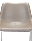 Set of Two 26" Gray And Silver Faux Leather And Steel Low Back Counter Height Bar Chairs