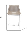 Set of Two 26" Gray And Silver Faux Leather And Steel Low Back Counter Height Bar Chairs