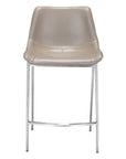 Set of Two 26" Gray And Silver Faux Leather And Steel Low Back Counter Height Bar Chairs