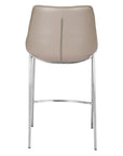 Set of Two 26" Gray And Silver Faux Leather And Steel Low Back Counter Height Bar Chairs