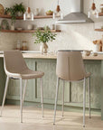 Set of Two 26" Gray And Silver Faux Leather And Steel Low Back Counter Height Bar Chairs