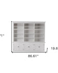 71" White Solid Wood Frame Dining Hutch With Multiple Shelves And Three Drawers