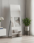 64" Silver Metal Wall Mounted And Freestanding Framed Accent Mirror