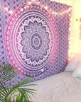 80" X 56" Purple And White Mandala Cotton Hanging Tapestry