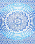 80" X 56" Blue And White Mandala Cotton Hanging Tapestry