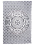 80" X 56" Gray And White Mandala Cotton Hanging Tapestry