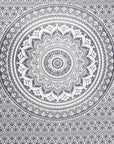 80" X 56" Gray And White Mandala Cotton Hanging Tapestry