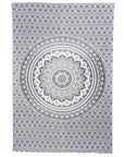 80" X 56" Gray And White Mandala Cotton Hanging Tapestry