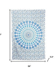 80" X 56" Blue And White Mandala Cotton Hanging Tapestry
