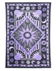 80" X 56" Purple Black And White Mandala Cotton Hanging Tapestry