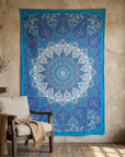 80" X 56" Royal Blue Mandala Cotton Hanging Tapestry