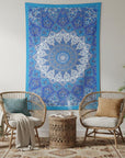 80" X 56" Royal Blue Mandala Cotton Hanging Tapestry