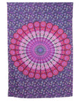 80" X 56" Purple Pink And White Mandala Cotton Hanging Tapestry