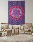 80" X 56" Purple Pink And White Mandala Cotton Hanging Tapestry