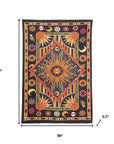 80" X 56" Black Red And Yellow Cotton Star and Sunburst Hanging Tapestry