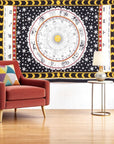 80" X 56" Black White And Yellow Cotton Hanging Tapestry