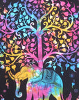 80" X 56" Black Pink And Yellow Elephant Mandala Cotton Hanging Tapestry