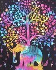 80" X 56" Black Pink And Yellow Elephant Mandala Cotton Hanging Tapestry