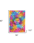 80" X 56" Blue Pink And Yellow Cotton Hanging Tapestry