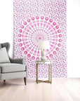 80" X 56" Pink And White Mandala Cotton Hanging Tapestry