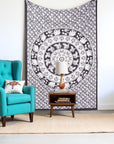 80" X 56" Black And White Mandala Cotton Hanging Tapestry