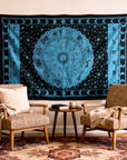 80" X 56" Black And Blue Cotton Hanging Tapestry