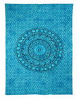 80" X 56" Turquoise And Black Mandala Cotton Hanging Tapestry