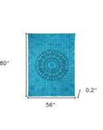 80" X 56" Turquoise And Black Mandala Cotton Hanging Tapestry