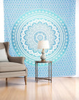 92" X 84" Sea Green And White Mandala Cotton Hanging Tapestry