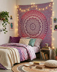92" X 84" Pink And White Mandala Cotton Hanging Tapestry