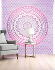 92" X 84" Pink And White Mandala Cotton Hanging Tapestry
