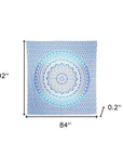 92" X 84" Blue And White Mandala Cotton Hanging Tapestry