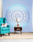 92" X 84" Blue And White Mandala Cotton Hanging Tapestry
