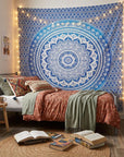 92" X 84" Blue And White Mandala Cotton Hanging Tapestry