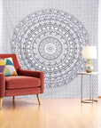 92" X 84" Black And White Mandala Cotton Hanging Tapestry