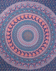 92" X 84" Green Blue And Orange Mandala Cotton Hanging Tapestry