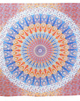 92" X 84" Orange Blue And Yellow Mandala Cotton Hanging Tapestry