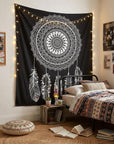 92" X 84" Black And White Abstract Cotton Hanging Tapestry