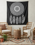 92" X 84" Black And White Abstract Cotton Hanging Tapestry