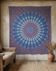92" X 84" Navy Blue Ivory And Brown Mandala Cotton Hanging Tapestry