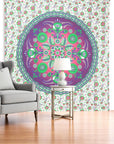 88" X 84" Green Purple And White Floral Cotton Hanging Tapestry