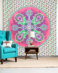 88" X 84" Green Pink And White Floral Cotton Hanging Tapestry